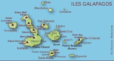 Carte des Iles Galapagos, Equateur 